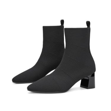 Imagem de HONHOLD Botas femininas de cano baixo, salto baixo, bico fino, cano baixo, salto baixo, Preto grosso, 36 BR