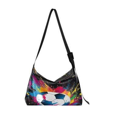 Imagem de Whale Floating in a Blue Swirl Bolsas femininas de couro, bolsa tiracolo grande, Bola de futebol arco-íris - 1, One Size