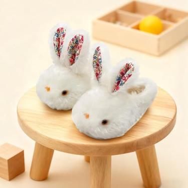 Imagem de Chinelos infantis infantis para meninos e meninas, sapatos de casa de coelho, antiderrapante, quente, macio, para inverno, felpudo para uso interno, branco, Branco, 9.5-10.5 Toddler