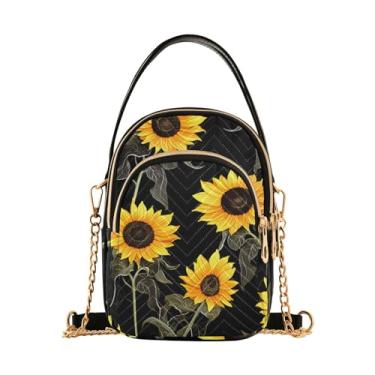 Imagem de Bolsa de ombro feminina coruja sentada no galho com lua cheia, bolsas transversais para mulheres na moda, bolsa transversal, Girassóis pretos em preto - 2, One Size