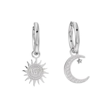 Imagem de Brincos com pingente de lua e sol assimétrico para mulheres, pingente de estrela de cristal crescente, brincos de argola pendurados na moda, acessórios de vestido de casamento para festa de