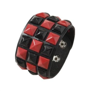 Imagem de Pulseiras de emo cravejadas punk gótico grunge acessórios de cena opções coloridas de dopamina para mulheres e homens anos 80, Vermelho e preto, tamanho �nico