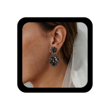 Imagem de TseanYi Brincos de gota de zircônia cúbica preta vintage falso ônix com pingente de gota de água brinco punk zircônia cúbica joia feminina