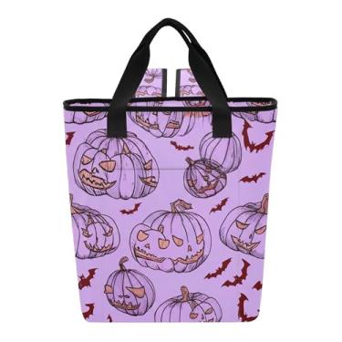 Imagem de Joitme Mochila térmica de Halloween Pumpkins roxa macia com 36 latas mochila de resfriamento