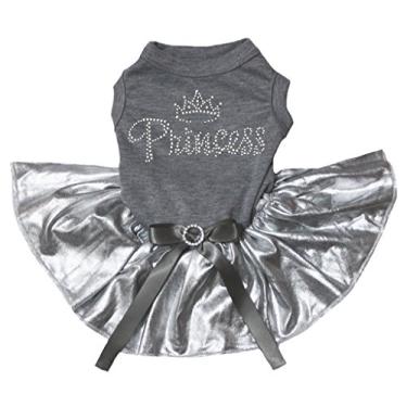 Imagem de Petitebella Roupa de cachorro vestido strass coroa princesa cinza tutu prata (pequeno)