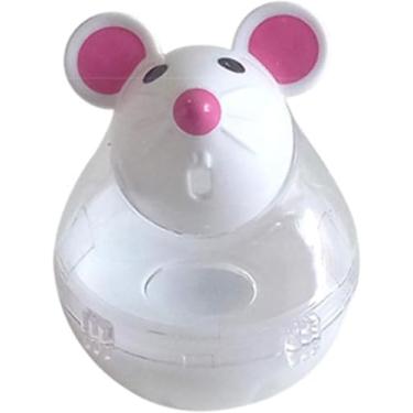 Imagem de GOUDOGEDC Brinquedo interativo bege para gatos, dispensador de petiscos em forma de mouse, suporte de armazenamento de alimentos para gatos e gatinhos em ambientes internos, brinquedos para animais de