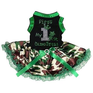 Imagem de Petitebella Vestido camuflado para cachorro Rhinestones My 1st (preto/renda camuflada, médio)