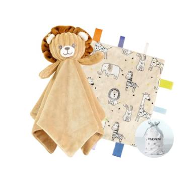 Imagem de CREVENT Cobertor aconchegante de segurança para bebês, Loveys para bebês meninas e meninos, aniversário (leão + etiqueta)