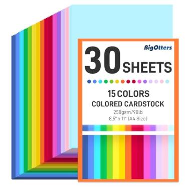 Imagem de BigOtters 30 folhas de papelão colorido, 15 cores, cartão, papelão, A4, 250 g/m²