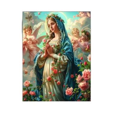 Imagem de Pintura Em Diamante DIY Da Madonna Religiosa Com Anjo E Rosa, Mosaico 