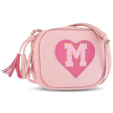 Imagem de JOJHDR Bolsa tiracolo com inicial personalizada para meninas, com borla, novidade para crianças, bolsa de ombro, presente de aniversário para crianças de 2 a 10 anos, M