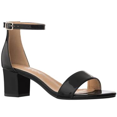 Imagem de ILLUDE Sandálias femininas modernas de salto gatinho com tira no tornozelo - adorável e fofo salto baixo - Jasmim, Patente preta, 38