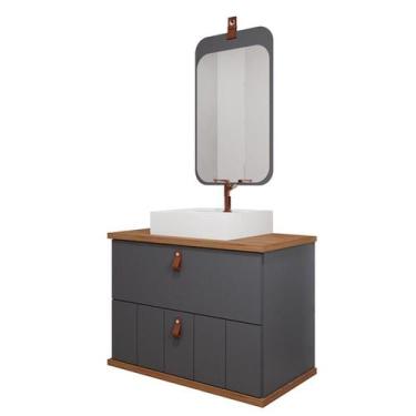 Imagem de Gabinete de Banheiro Milano 80 com Espelho Monet Titanium/Freijo - MGM