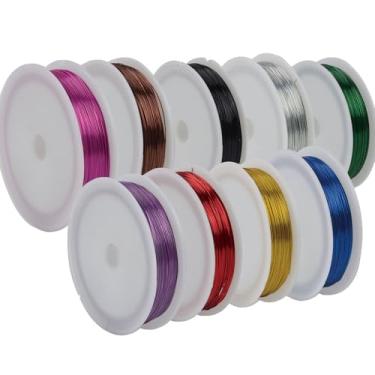 Imagem de 9 rolos de fio de alumínio para artesanato de 0,3 mm - fio ultrafino total de 450 m para fabricação de joias, embrulho de arame, contas (50 m por rolo, cores sortidas)