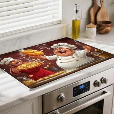 Imagem de BSFHH Tampa superior de fogão de vidro resistente ao calor com revestimento de borracha antiderrapante – protetor de fogão elétrico, resistente a arranhões, expande o espaço do balcão, decoração de