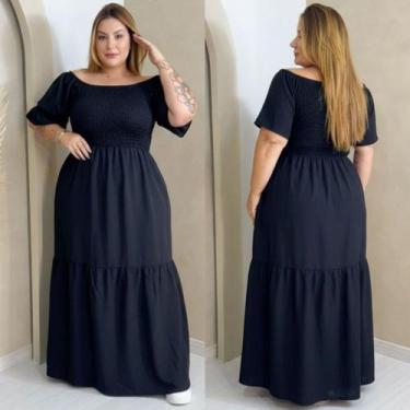 Imagem de Vestido Longo Feminino Plus Size Ciganinha Ombro a Ombro Estampado com
