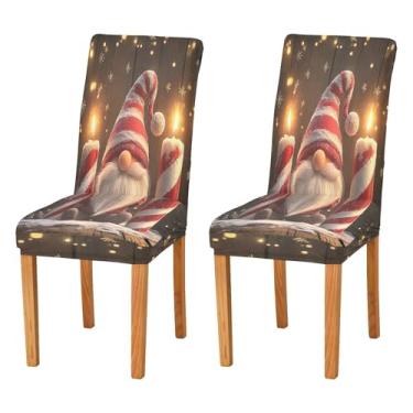 Imagem de SEHANY Conjunto de 2 capas de cadeira de gnomo de Papai Noel para sala de jantar, elástico, removível e lavável, para cozinha, hotel, festa, decoração de Natal