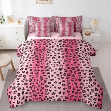 Imagem de Erosebridal Jogo de cama solteiro de leopardo rosa, estampa de chita africana em uma bolsa, conjunto de cama rústica de fazenda inclui edredom, conjunto de lençol, fronhas e fronhas, decoração de