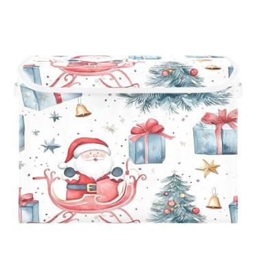 Imagem de SEHANY Linda caixa de armazenamento de Papai Noel de Natal com tampas e alças, organizador de cestas de armazenamento de tecido dobrável, caixas de armazenamento de cubos grandes para roupas, cobertor
