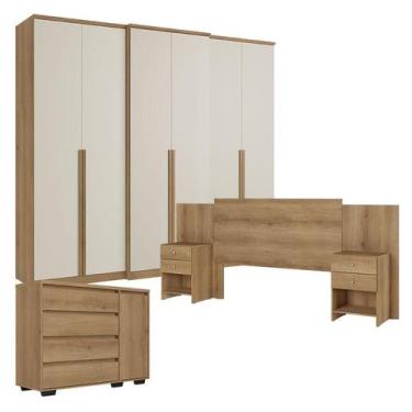 Imagem de Guarda Roupa Casal Valência 6 Portas Capuccino Off White com Cômoda co