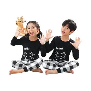 Imagem de Conjunto De Pijamas De Algodão Para Meninas E Meninos, Manga Longa, Ro