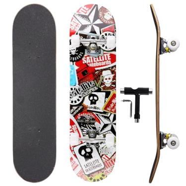 Imagem de Skate profissional de chute duplo, deck de bordo de 78,7 cm, rolamentos ABEC-9, rodas de poliuretano 95A, design gráfico personalizado (satélite, 78,7 cm)