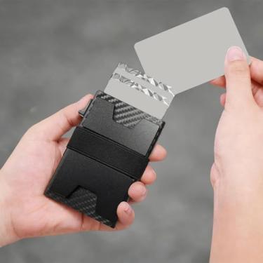 Imagem de Carteira masculina fina de metal de alumínio com placa traseira expansível durável, bolso frontal, porta-cartões de crédito para proteção RFID, presente para namorado, Preto, cinza, Moderno