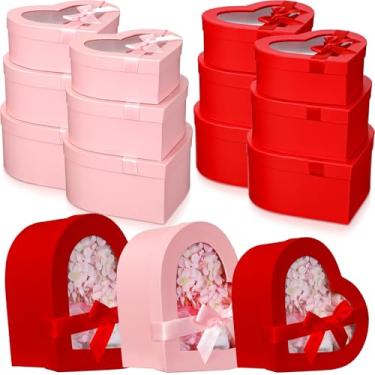 Imagem de Resurhang 12 caixas em formato de coração para Dia dos Namorados, caixa de presente floral com tampas de janela transparentes, caixa de presente para aniversário de casamento, 3 tamanhos (vermelho