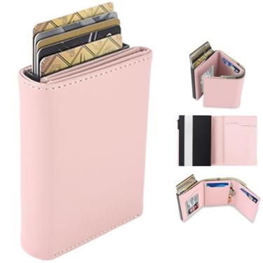 Imagem de Carteira masculina para cartões de visita, com clipe para dinheiro, compartimentos de fibra de carbono, porta-cartões de crédito, bloqueio RFID, carteira fina com três dobras com janela para