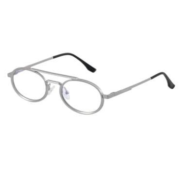 Imagem de VFDHN Óculos de Sol Steampunk Femininos com Armação Oval Pequena de Metal, Estilo Vintage de Luxo com Duas Hastes, Redondos Clássicos e Punk (C8SilverWhite)