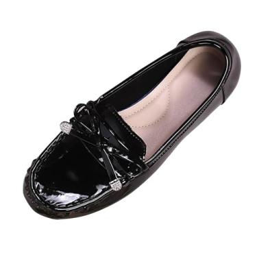Imagem de Sapatos casuais femininos com boca rasa e salto plano, com design de um pé para estilo retrô, Preto, 34