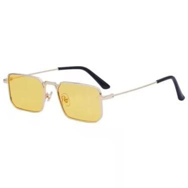 Imagem de VFDHN Óculos de Sol Retangulares Pequenos Femininos Vintage com Armação de Metal para Homens, Estilo Punk Feminino de Luxo (Amarelo-Dourado)