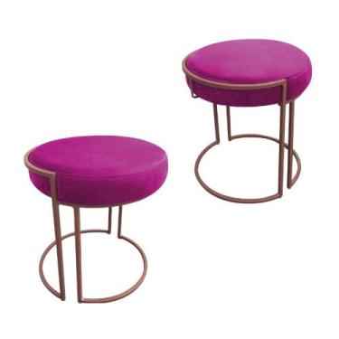 Imagem de Puff Redondo Base Industrial Cobre Kit 2 Love Suede - DMOV, Pink