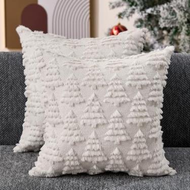 Imagem de Allorry Capas de almofada de Natal 45,7 x 45,7 cm, conjunto de 2 capas de almofada de árvore de Natal branca creme branco de pelúcia para decoração de inverno, Natal, férias, casa, quarto, sofá