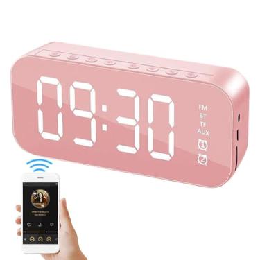 Imagem de Alarme Relógio Alto-falante Equipamento sem Fio 2 em 1 com Display Digital Tela de Espelho LED Som Estéreo Surround Brilho Ajustável 6 Horas Reprodução Perfeito para Casa Escritório e Quarto