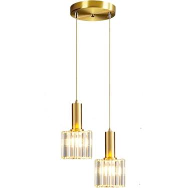 Imagem de Luminária pendente para ilha de cozinha, sala de jantar, com soquete E27, cristal, estilo mini lustre com acabamento dourado, luminária de teto embutida para quarto, sala de estar e corredor