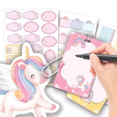 Imagem de Etiqueta Escolar Menina com TAG + Caneta (Unicórnio Cute, Etiquetas + 2 TAGs)