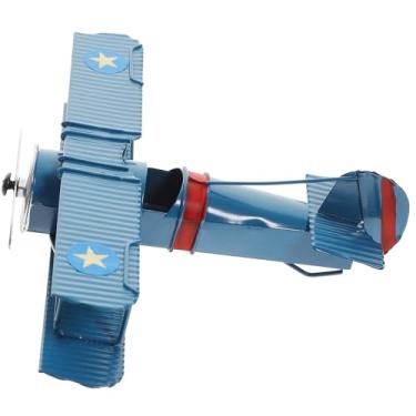 Imagem de Toyvian Modelo de Avião de Ferro, Decoração Vintage, Modelo de Avião Retrô, Planador Biplano, Artesanato para Pendurar, Ornamento para Fotos, Decoração de Casa, Escritório, Bar, Mesa, Azul.