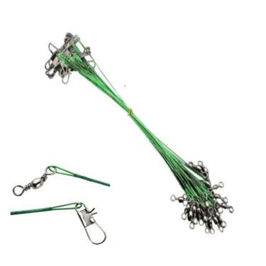 Imagem de Kit 10 Chicote Leader De Pesca Encastoado Com Snap E Girador