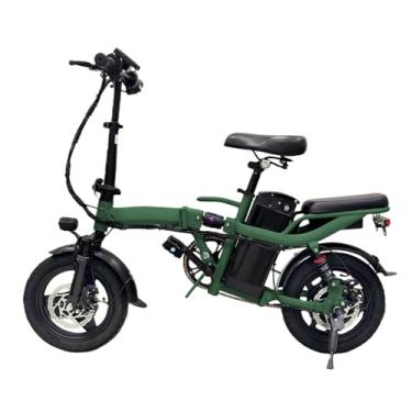 Imagem de Bicicleta elétrica dobrável clássica para adultos, bicicleta elétrica portátil de 14 polegadas com motor de 700 W de potência máxima e bateria removível. (Verde)