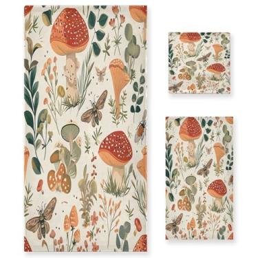 Imagem de xigua Conjunto de toalhas de banheiro com folhas de cogumelo toalha de banho macia absorvente de 3 peças toalha de mão toalhas decorativas para banheiro, academia, hotel, praia, piscina