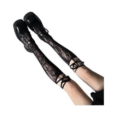 Imagem de Meias Altas De Renda Com Tiras E Abertura Para Os Dedos Para Meninas J