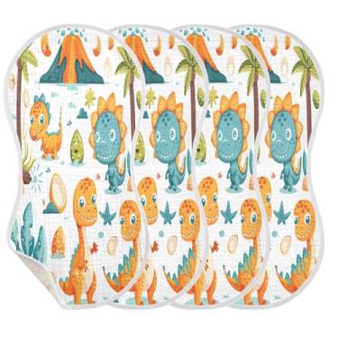 Imagem de STAYTOP 4 peças de panos de arroto de dinossauro de desenho animado - panos de arroto para bebês meninos meninas e toalha de recém-nascido, panos grandes absorventes para arrotar