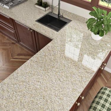 Imagem de Wallderful Papel de parede de granito brilhante marrom claro descascar e colar papel de contato de bancada à prova d'água Terrzzo papel de parede autoadesivo para cozinha banheiro mesa mármore 61 cm x