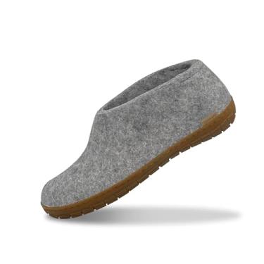 Imagem de Glerups Pantufa de sapato 100% mistura de lã de qualidade com sola de borracha - Unissex, Cinza, 8.5 Women/7 Men