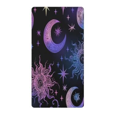 Imagem de Blueangle Lençol de berço padrão para berço infantil - Lençóis de algodão macio e respirável com sol, lua e estrelas (375)