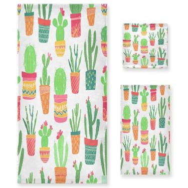 Imagem de xigua Conjunto de toalhas de banheiro coloridas para cactos em vaso absorvente macio 3 peças toalha de banho toalha de mão toalhas decorativas para banheiro, academia, hotel, praia, piscina
