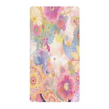 Imagem de Blueangle Lençol de berço padrão para berço infantil - Lençóis de algodão macio e respirável com flores Paisley (657)