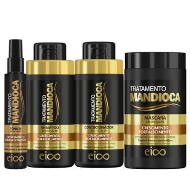 Imagem de Kit Mandioca Shampoo e Condicionador 450ml Máscara Hidratação 1Kg e Tônico Capilar 120ml