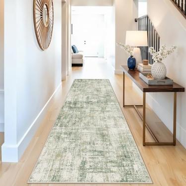 Imagem de Tapete de corredor largo de 9 x 3 m de comprimento – Tapete de cozinha largo antiderrapante, lavável, fino, moderno, abstrato, para entrada interna, quarto, sala de estar (verde sálvia)